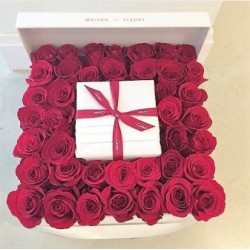 50 red roses with assorted home made chocolates